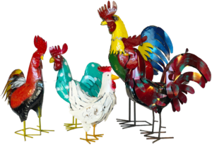 Roosters metal yard decor