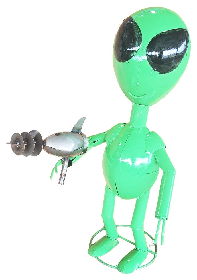 Green Alien metal yard decor