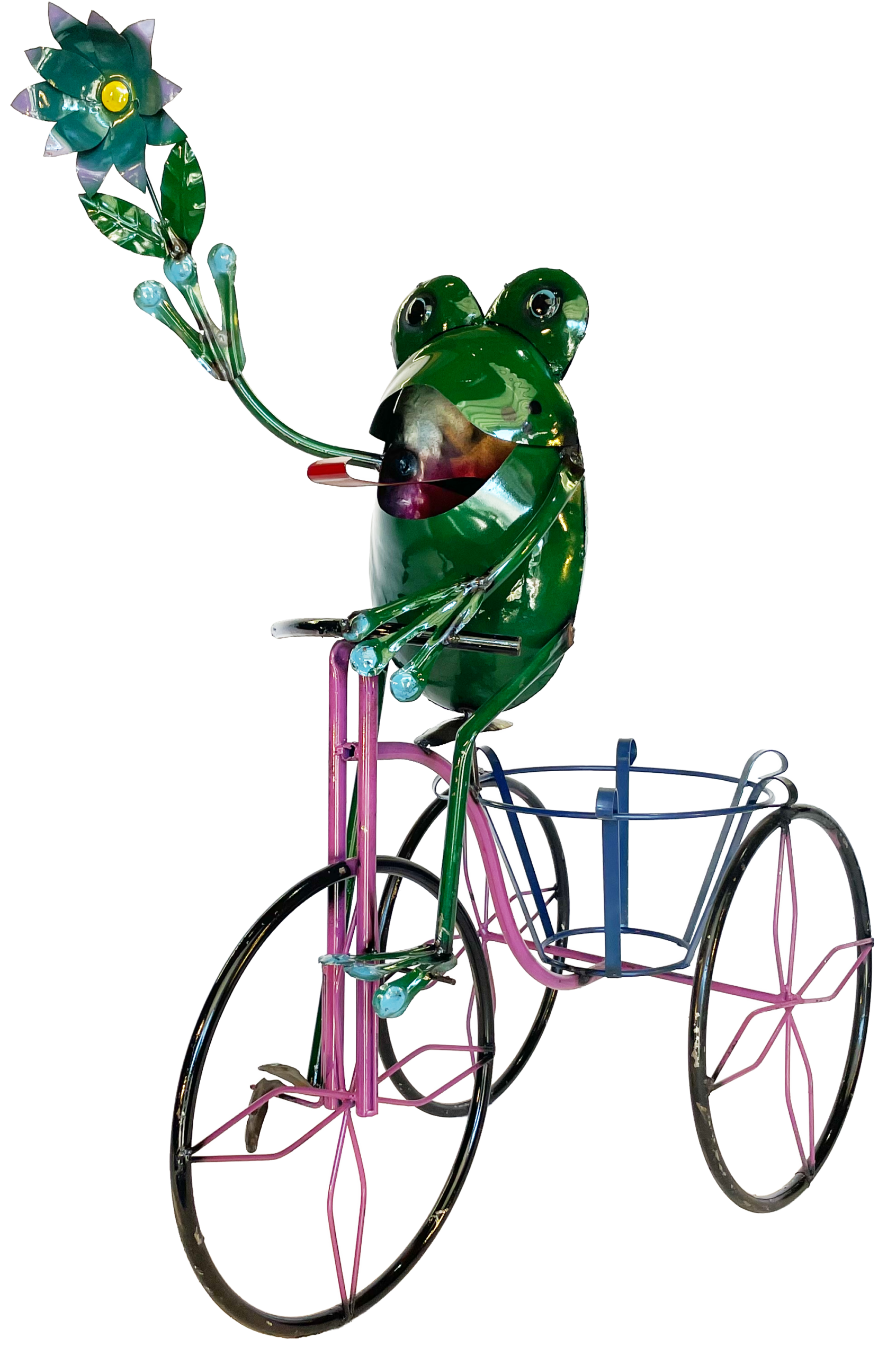 Frog on Trike metal yard decor
