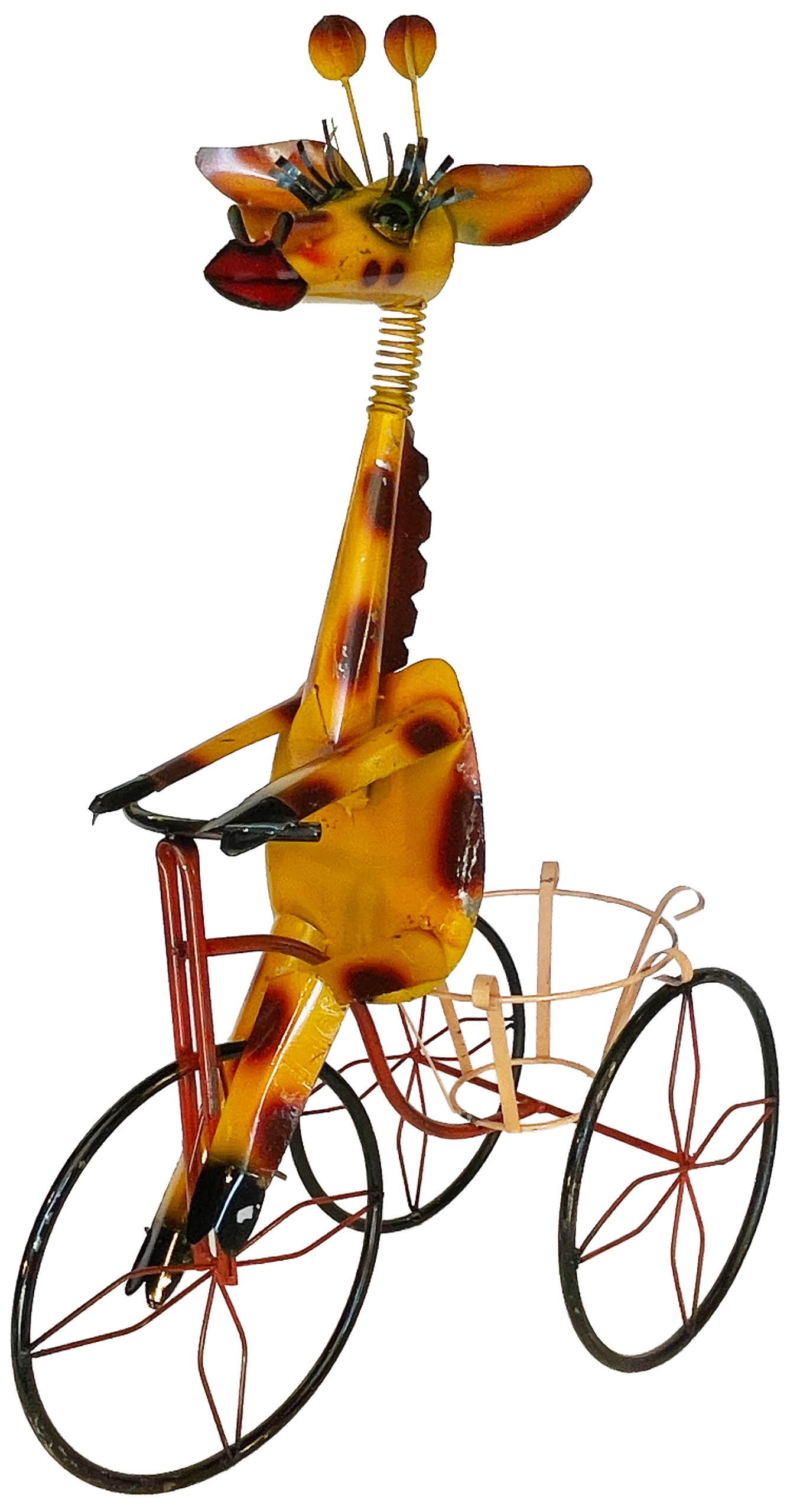 Giraffe on tricycle metal yard decor