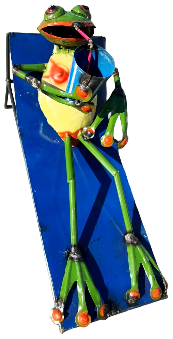 Frog lounging on chair metal yard decor