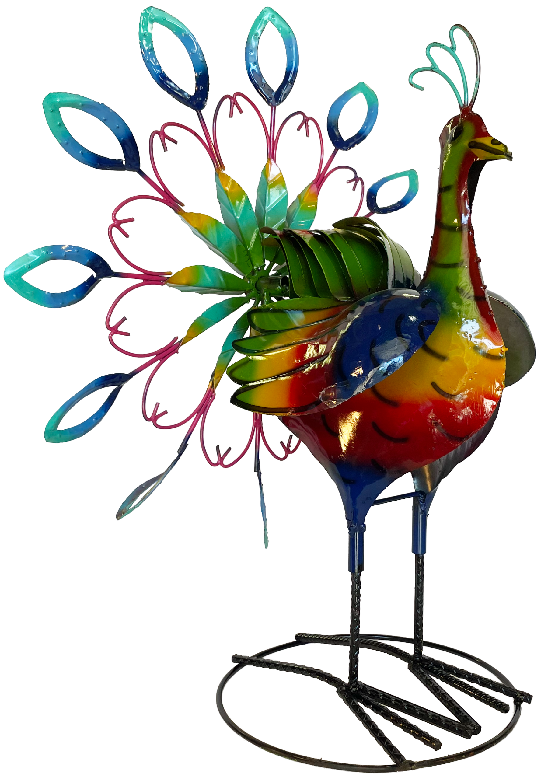 Peacock spinner metal yard decor