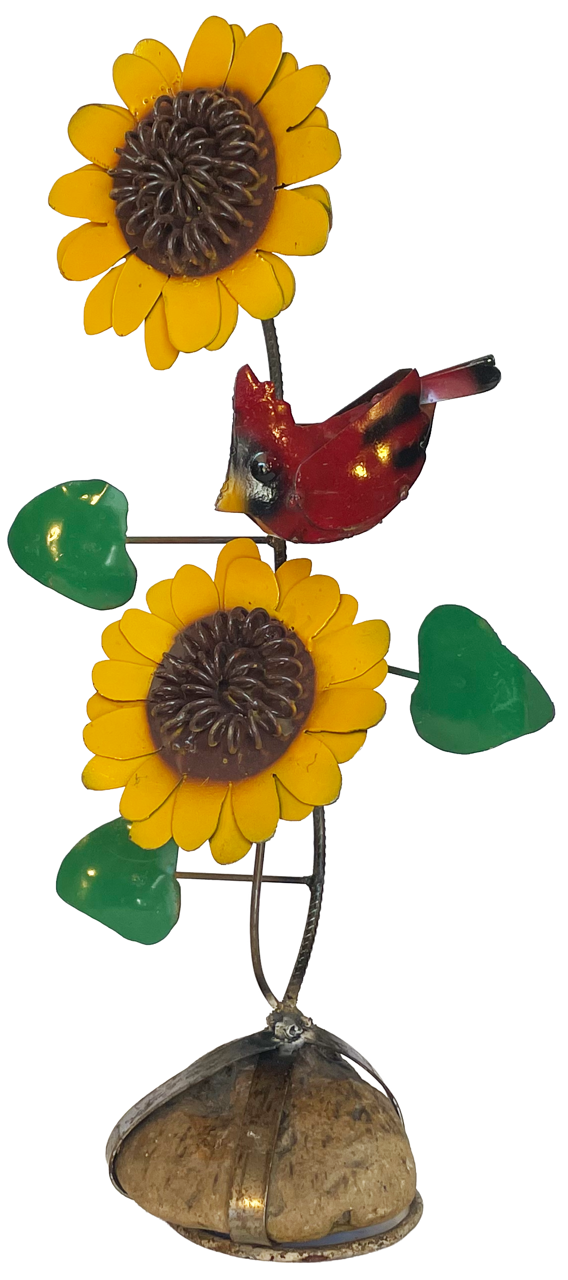 Sunflowers with cardinal metal yard decor