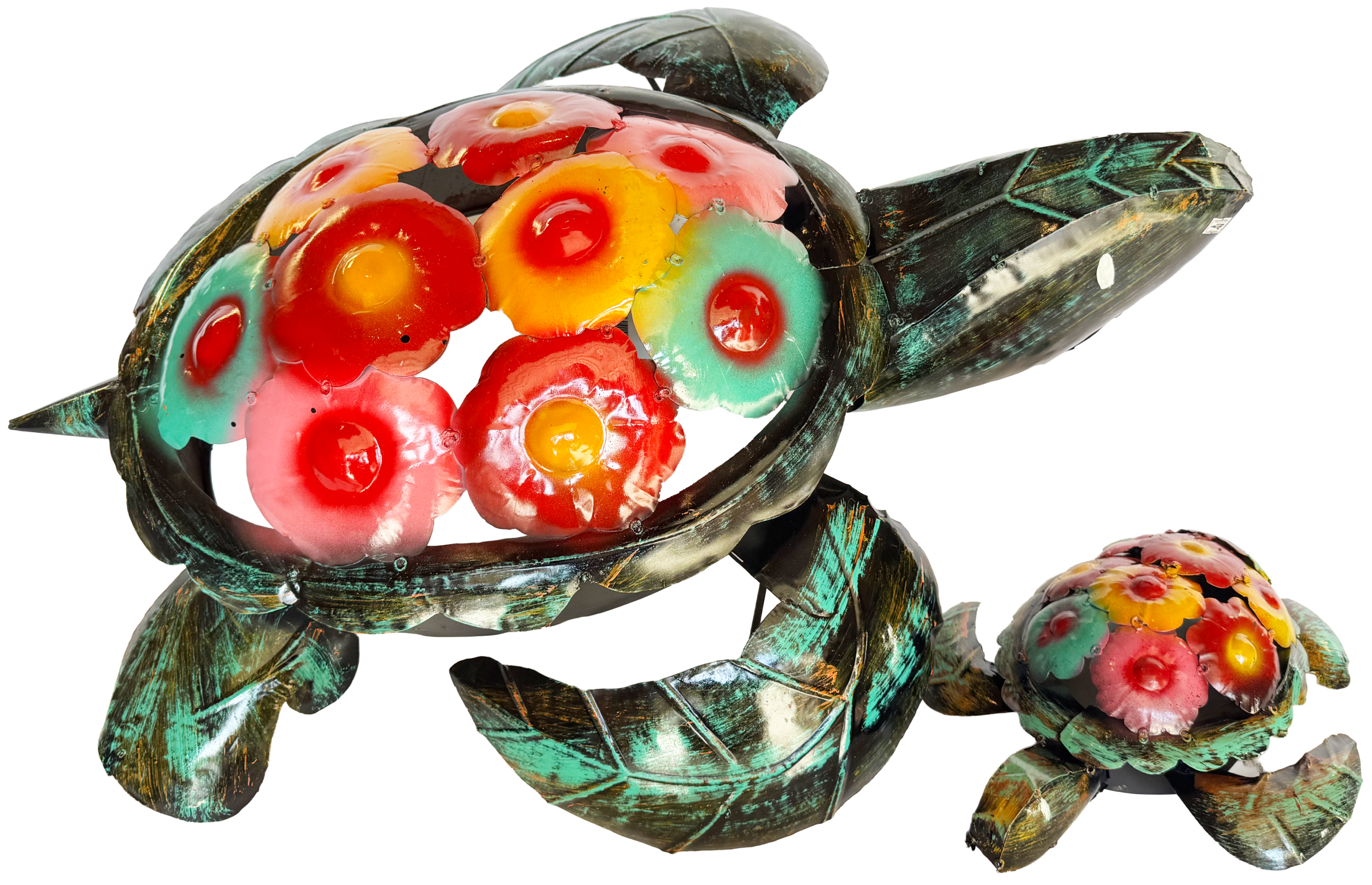 Turtle with flowers on its back metal yard decor